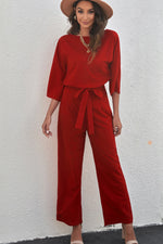 Load image into Gallery viewer, Belted Three-Quarter Sleeve Jumpsuit
