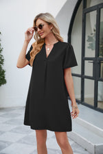 Load image into Gallery viewer, Notched Puff Sleeve Shift Dress
