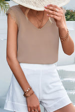 Load image into Gallery viewer, Lace Detail Eyelash Trim V-Neck Tank
