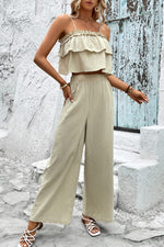 Load image into Gallery viewer, Frill Trim Cami and Wide Leg Pants Set
