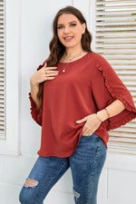 Load image into Gallery viewer, Plus Size Round Neck Frill Trim Blouse
