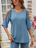 Load image into Gallery viewer, Textured Round Neck Split Sleeve Top
