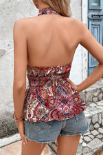 Load image into Gallery viewer, Printed Halter Neck Smocked Peplum Top
