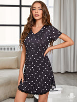 Load image into Gallery viewer, Heart V-Neck Short Sleeve Lace Trim Night Dress
