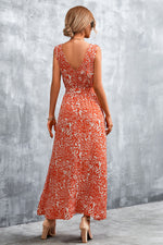 Load image into Gallery viewer, Printed V-Neck Tie Waist Maxi Dress
