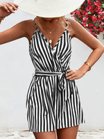 Load image into Gallery viewer, Striped Tie Waist Spaghetti Strap Romper
