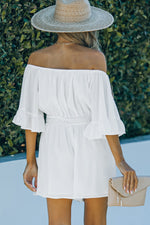Load image into Gallery viewer, Off-Shoulder Smocked Waist Flounce Sleeve Romper

