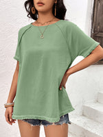 Load image into Gallery viewer, Round Neck Raglan Sleeve Fringe Detail Top
