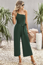 Load image into Gallery viewer, One-Shoulder Tie Belt Wide Leg Jumpsuit
