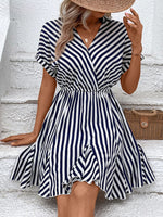 Load image into Gallery viewer, Striped Johnny Collar Mini Dress
