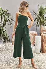 Load image into Gallery viewer, One-Shoulder Tie Belt Wide Leg Jumpsuit
