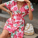 Load image into Gallery viewer, Floral Tied Short Sleeve Mini Dress
