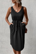 Load image into Gallery viewer, V-Neck Curved Hem Sleeveless Dress
