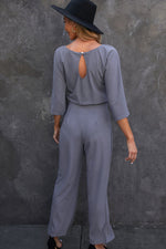 Load image into Gallery viewer, Belted Three-Quarter Sleeve Jumpsuit
