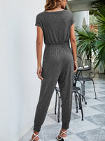 Load image into Gallery viewer, Drawstring Waist Short Sleeve Jogger Jumpsuit
