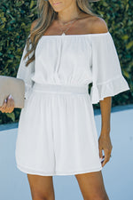 Load image into Gallery viewer, Off-Shoulder Smocked Waist Flounce Sleeve Romper
