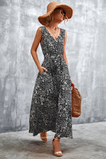 Load image into Gallery viewer, Printed V-Neck Tie Waist Maxi Dress
