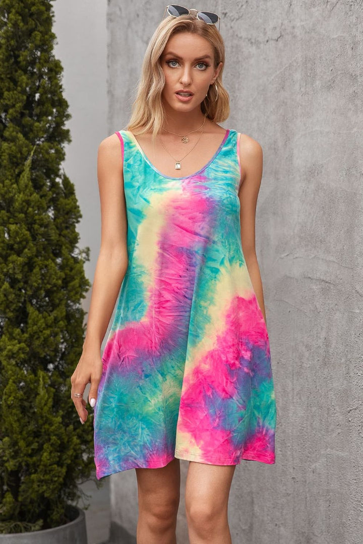 Tie-Dye Sleeveless Dress with Pockets