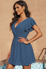 Load image into Gallery viewer, Tie Back Surplice Neck Flutter Sleeve Dress
