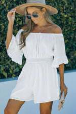 Load image into Gallery viewer, Off-Shoulder Smocked Waist Flounce Sleeve Romper
