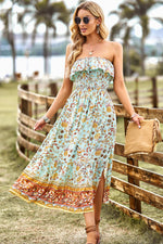 Load image into Gallery viewer, Bohemian Strapless Slit Midi Dress
