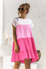 Load image into Gallery viewer, Color Block Round Neck Ruffle Hem Dress
