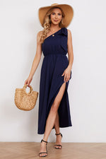 Load image into Gallery viewer, One-Shoulder Sleeveless Slit Dress
