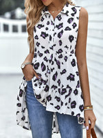 Load image into Gallery viewer, Leopard High-Low Sleeveless Shirt
