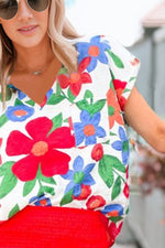 Load image into Gallery viewer, Floral V-Neck Short Sleeve Top
