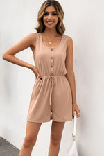 Load image into Gallery viewer, Buttoned Round Neck Sleeveless Romper
