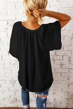 Load image into Gallery viewer, Gathered Detail Notched Neck Flutter Sleeve Top
