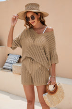 Load image into Gallery viewer, Openwork V-Neck Top and Shorts Set
