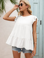 Load image into Gallery viewer, Round Neck Flutter Sleeve Tiered Blouse
