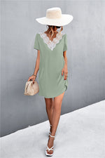 Load image into Gallery viewer, Spliced Lace Contrast Short Sleeve Dress
