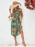 Load image into Gallery viewer, Printed Strapless Tie Belt Dress
