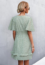 Load image into Gallery viewer, Printed Smocked Waist Layered Surplice Dress
