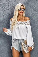 Load image into Gallery viewer, Lace Trim Textured Off-Shoulder Blouse
