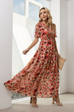 Load image into Gallery viewer, Floral V-Neck Short Flounce Sleeve Dress
