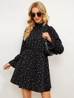 Load image into Gallery viewer, Printed  Long Flounce Sleeve Frill Neck Dress
