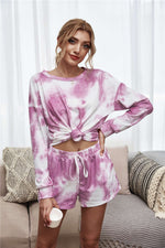 Load image into Gallery viewer, Tie-Dye Dropped Shoulder Top and Shorts Lounge Set
