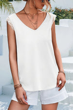 Load image into Gallery viewer, Lace Detail Eyelash Trim V-Neck Tank
