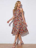 Load image into Gallery viewer, Floral Halter Neck Tie-Waist Backless Dress
