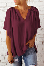 Load image into Gallery viewer, Gathered Detail Notched Neck Flutter Sleeve Top
