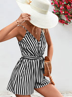 Load image into Gallery viewer, Striped Tie Waist Spaghetti Strap Romper
