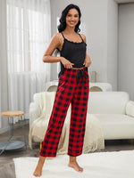 Load image into Gallery viewer, Lace Trim Cami and Plaid Pants Lounge Set
