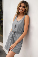 Load image into Gallery viewer, Buttoned Round Neck Sleeveless Romper
