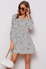 Load image into Gallery viewer, Printed Surplice Neck Puff Sleeve Ruffle Hem Dress
