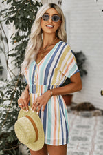 Load image into Gallery viewer, Multicolored Stripe V-Neck Smocked Waist Romper
