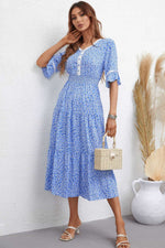 Load image into Gallery viewer, Floral V-Neck Smocked Waist Midi Dress
