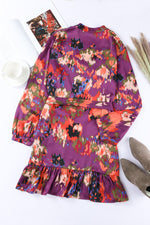 Load image into Gallery viewer, Abstract Print Belted Ruffle Hem Dress
